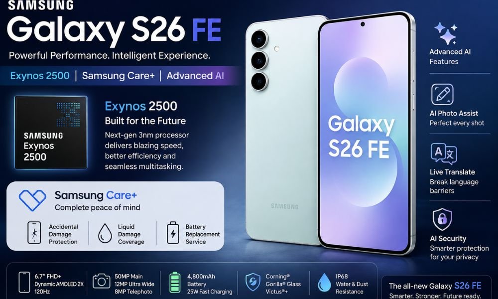 Samsung Galaxy S26 FE with Exynos 2500, Samsung Care+, and Advanced AI Features